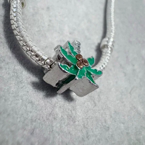 Silver Tone Palm Tree Charm Bracelet Enamel Green Coconuts Rhinestones Women - Picture 9 of 9